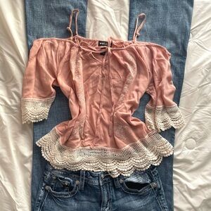 Y2K Wet Seal Blush Pink Lace Accent Blouse